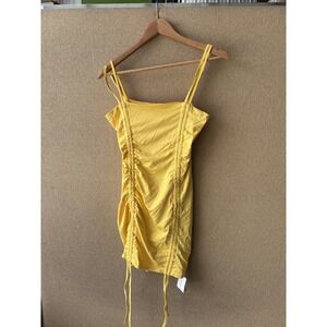 LuFeng Dress Womens Size L Yellow Ruched Bodycon Mini Strappy Party